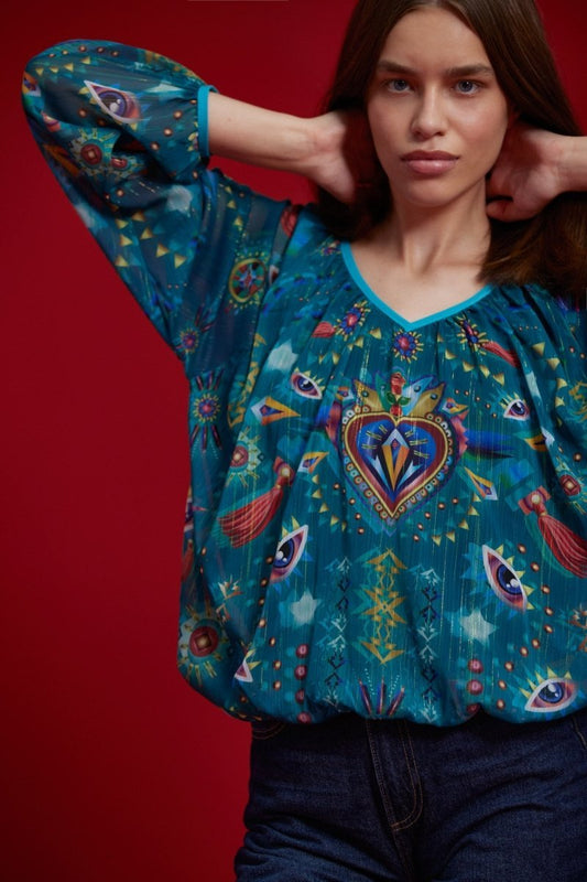 Blouse Heart Turquoise Opal - colorat.eu